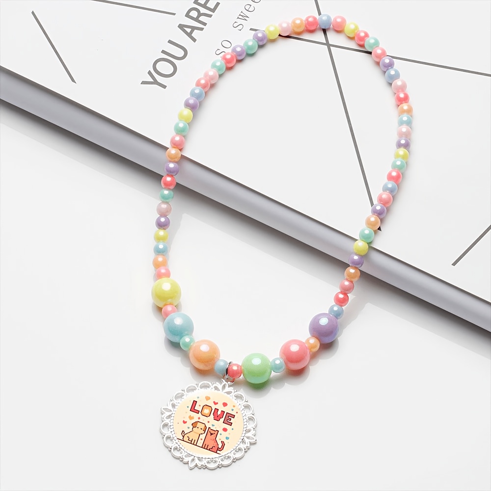Women's 2pc Random Color Necklace & Bracelet Jewelry Set, Cute Collection